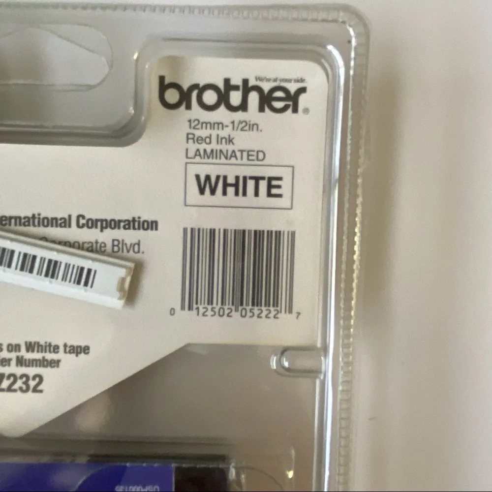 Brother P-Touch TZ-232 12mm 1/2 “ NEW Red on White Laminated Tape 26 Ft.
